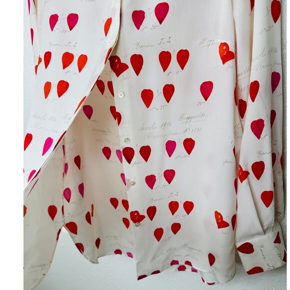 Alexander McQueen Silk Cream Red Pink Petal Long Sleeve Blouse 42 / 10 - Picture 4 of 16